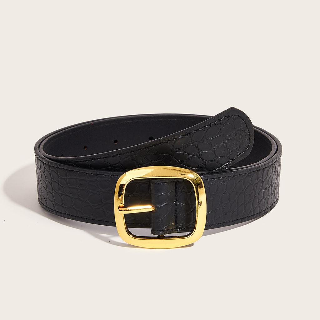 Vintage Black Pu Leather Belt For Women With Square Sugar Pattern For Retro Fashion