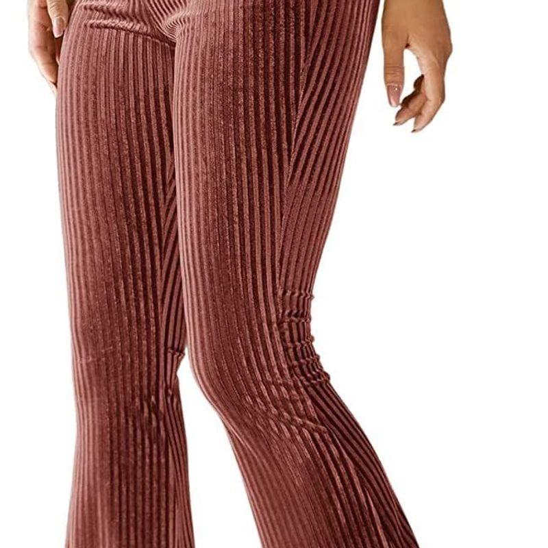 Graceful Personality New Arrival European and American Women's Clothing Fashion Sexy Pure Color High Waist Pleuche Sunken Stripe Bell-Bottom Pants