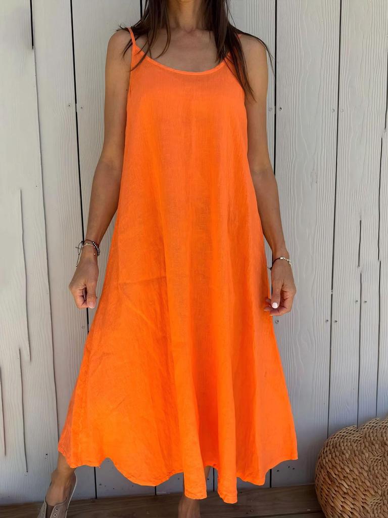 European Summer 2026 Women's Cotton Linen Strappy Dress
