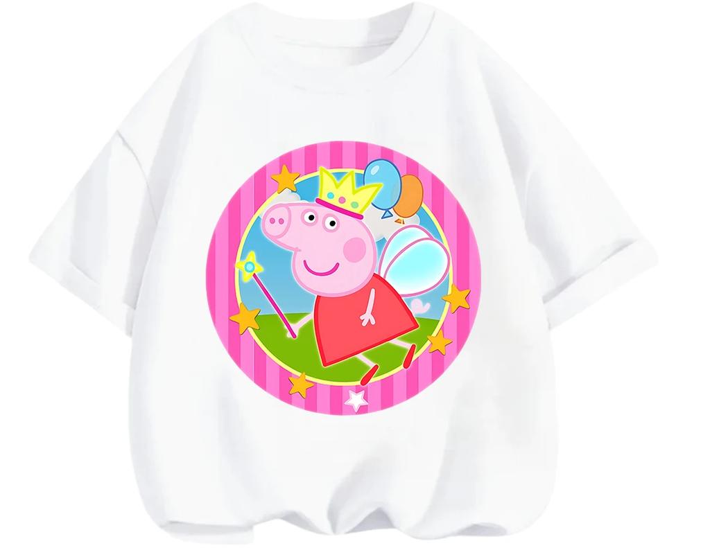 New Design Kids Tee Cute Cartoon Print Summer Casual Crew Neck Street Wear Peppa Pig Boys Girls 3 14