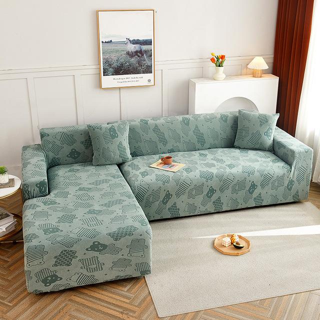 Aksamitny Pokrowiec na Sofę z Nadrukiem Misia Rozciągliwe Pokrowce na Sofę w Kształcie Litery L Pokrowce na Narożnik i Fotel do Dekoracji Salonu
