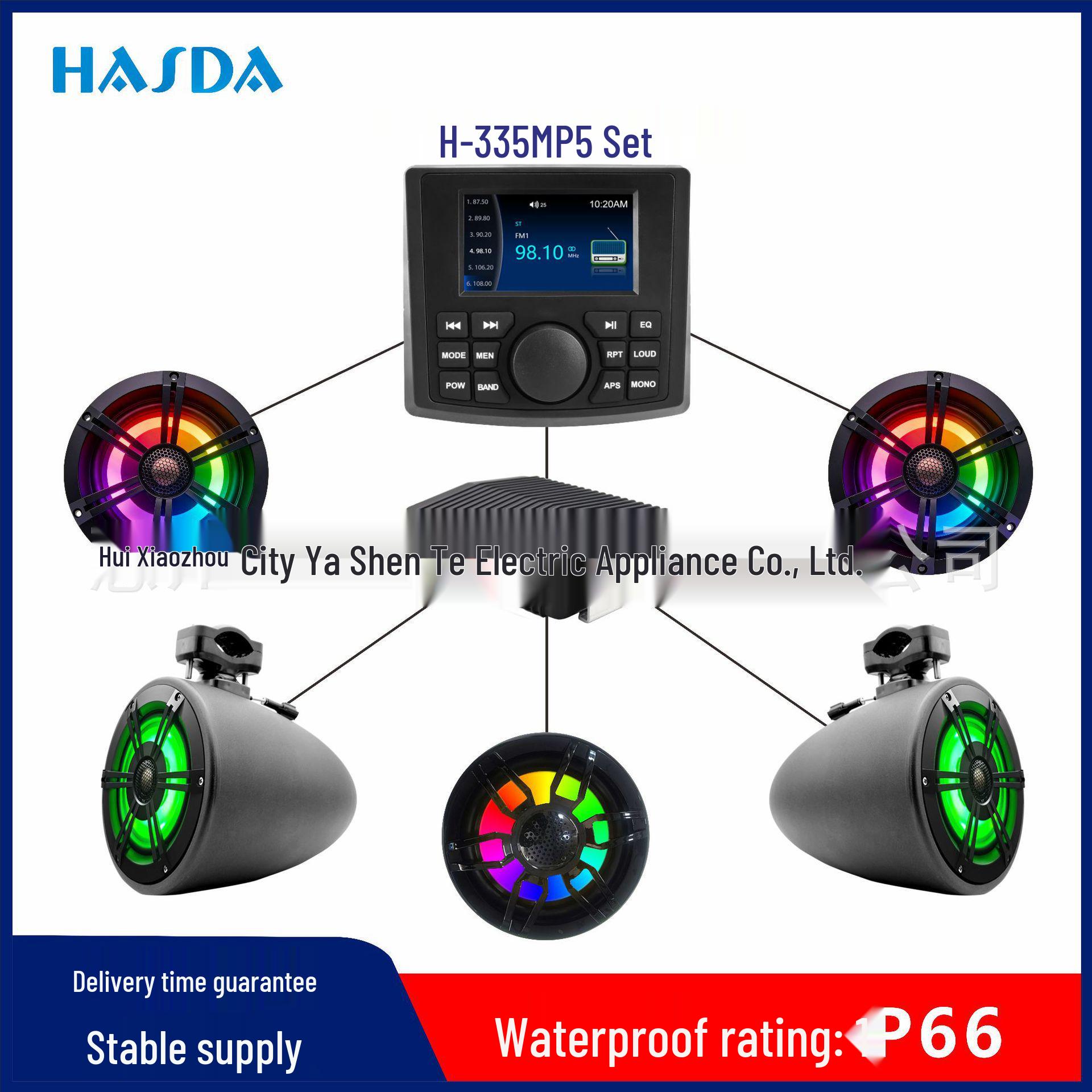 MP5 Waterproof Speaker & High-Power Colored Light Horn for Golf Carts/Boats