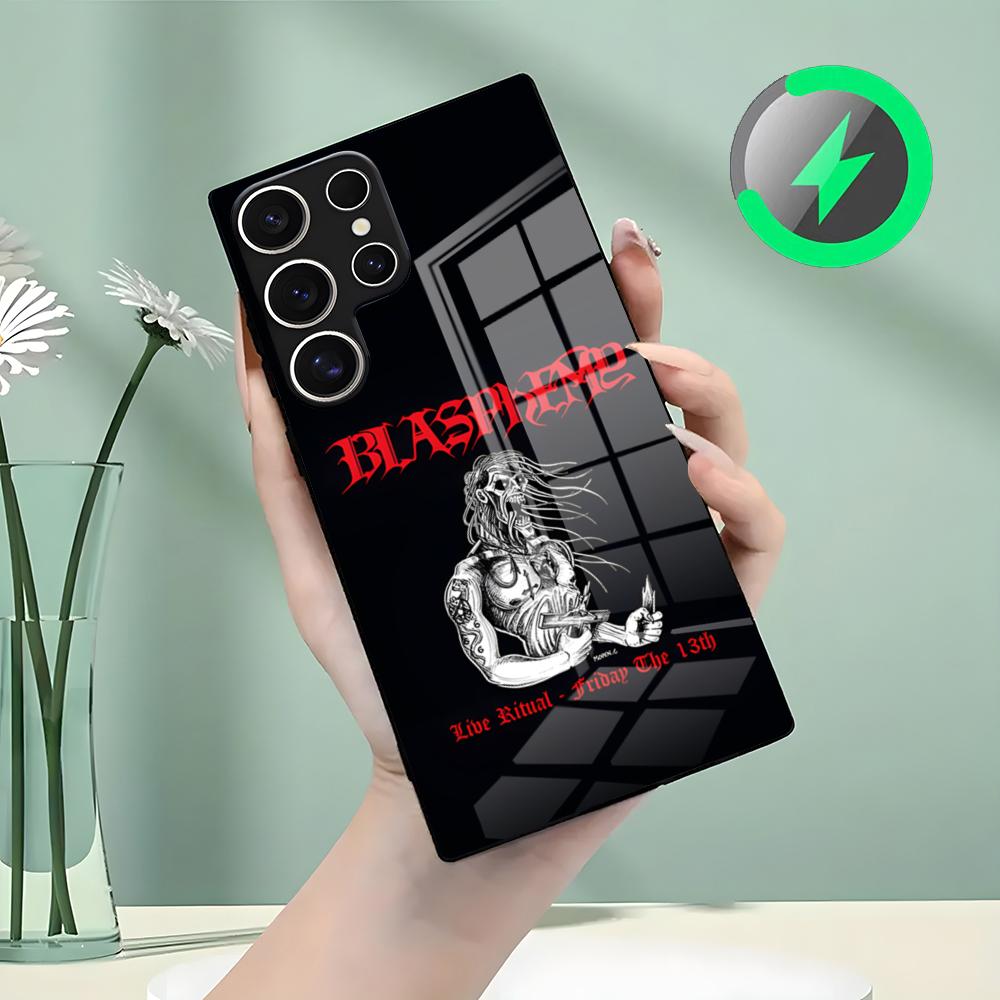 

Blasphemy Band Phone Case For Samsung S26 S25 S24 S23 S22 S21 S20 Edge Ultra Plus FE For Magsafe Glass Case Galaxy S22 Ultra 5G