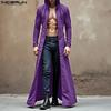 INCERUN Men Collarless Long Sleeve Open Front Long Hooded Cardigan Coats Windbreaker