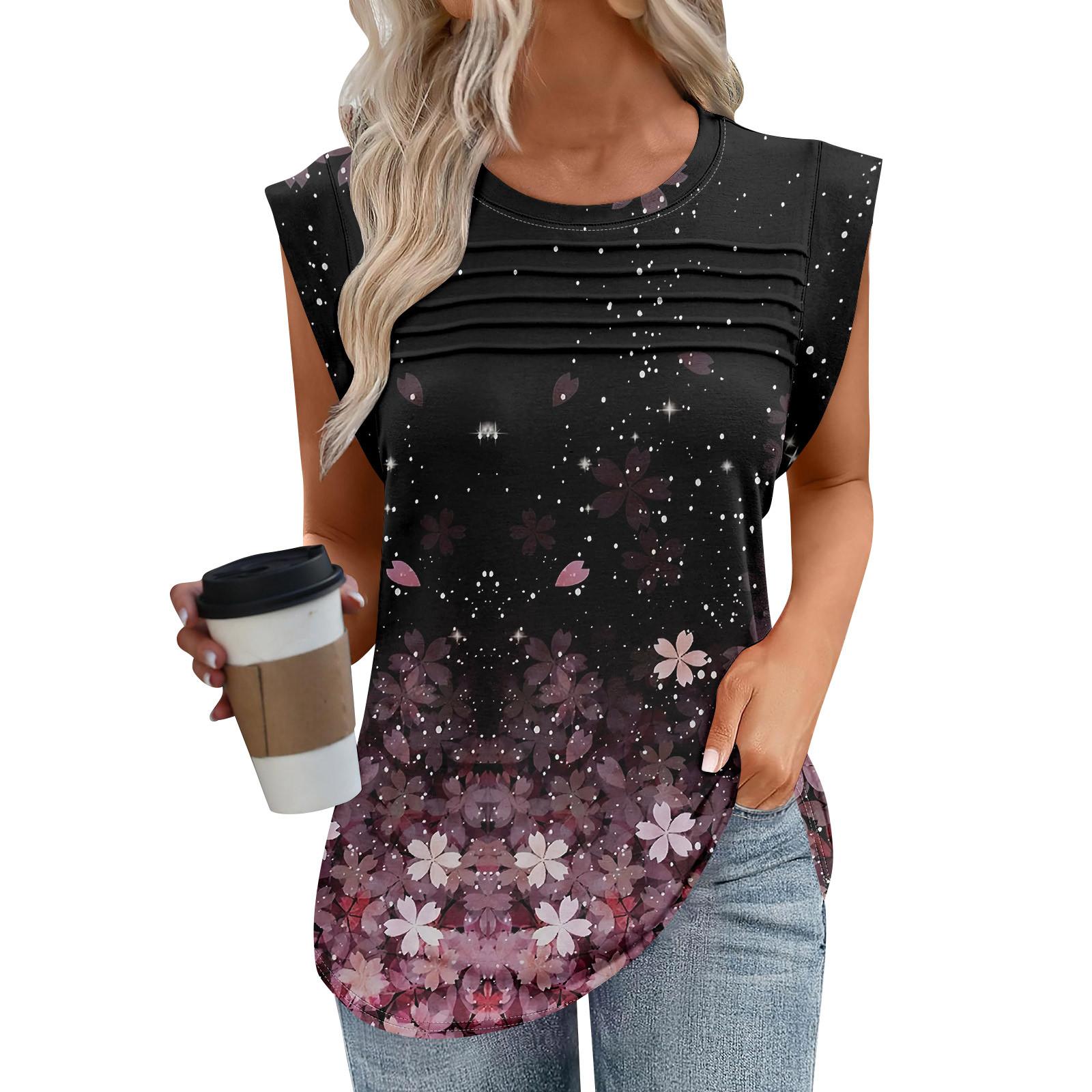 

Женская майка-топ, летняя, нарядная, повседневная, свободного кроя, плиссированные рубашки, футболки с короткими рукавами M розовый