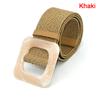 Summer Women Braided Belt Square Wooden Buckle Vintage Boho Straw Woven Belt