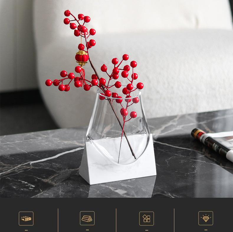 Glass Vase Marble Base Abstract Irregular Fluid Flower Vase Hydroponics Terrarium Flower Arrangement Accessories Home Decoration