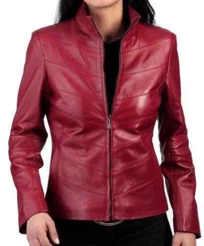 

Maroon Handmade Women s Leather Jacket Stylish Casual Biker Motorcycle Lambskin 2XL малиновый