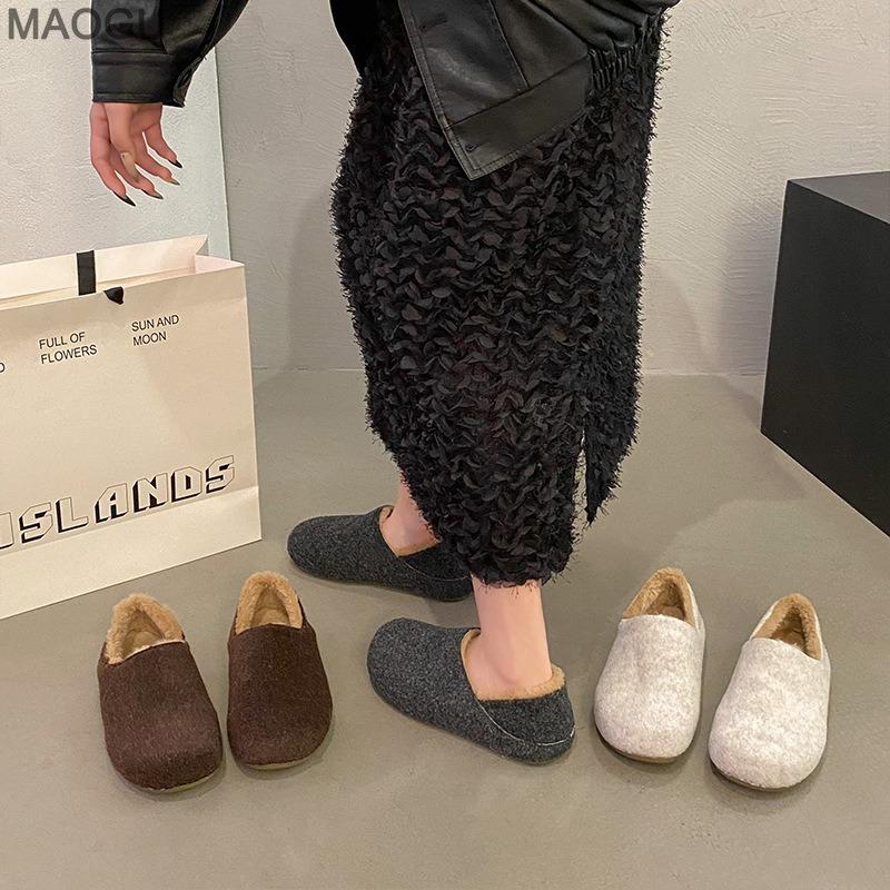 Shoes for Women Autumn Winter 2026 Retro Casual Plush Loafers Furry Slip on Cotton Shoes Women's Comfortable Zapatos De Mujer
