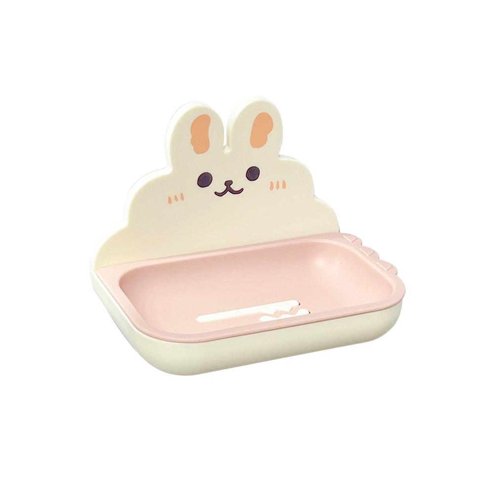 Cute Rabbits Soaps Box Holder Wall Mounted Punch Free Double-Layer Quick Drain Soaps Storage Case Rabbit Soap Dish Cover