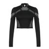Y2K Women's Dark Punk Mesh Patchwork Slim Fit Long Sleeve Top