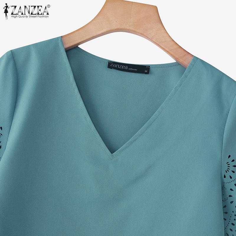ZANZEA Women Casual V-Neck Summer Loose Short Sleeve Blouse