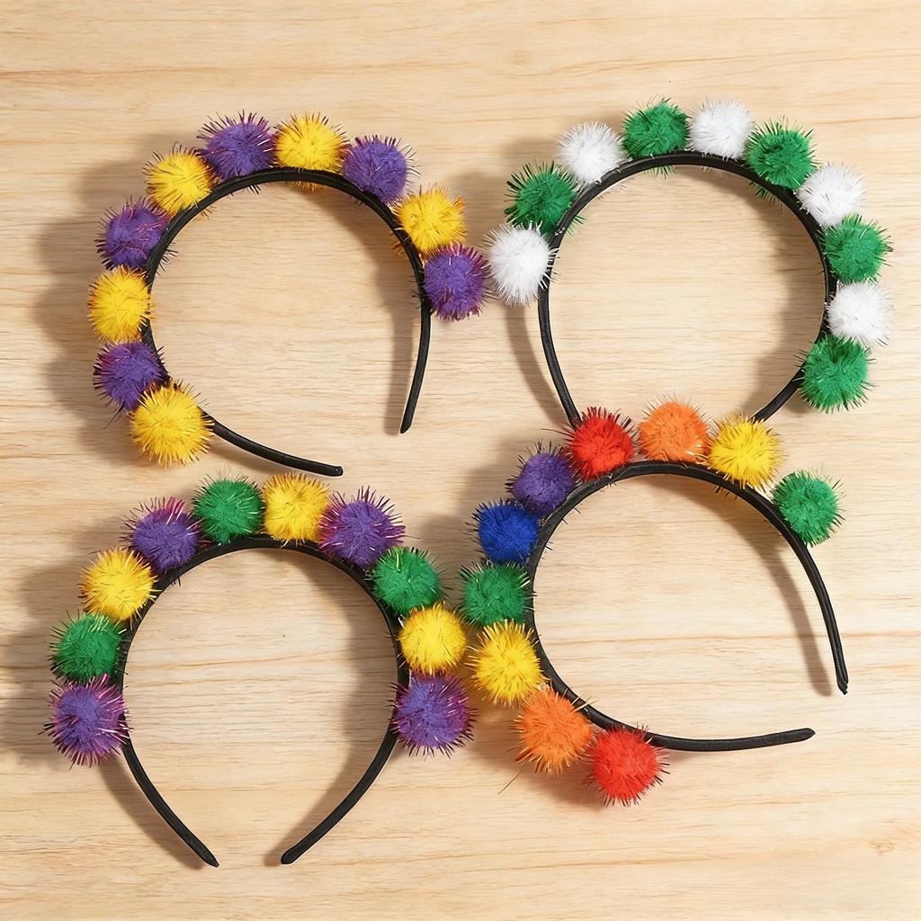 2pcs Mardi Gras Headband, Festival Decoration Headband, Plush Ball Hair Accessory, Party Decoration, Photo Prop,Hair Accessories