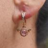 1 Pair Cute Geometric Round Wings Zirconia Dangle Earrings for Women Golden Earring Jewelry Wedding Party Accessories