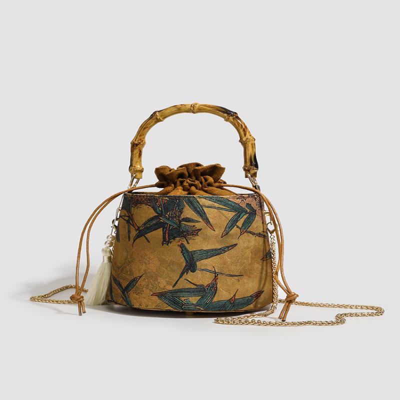 Chinese Style Xiangyunsha Drawstring Coin Purse, Ethnic Fashion Minimalist Portable Crossbody Pouch