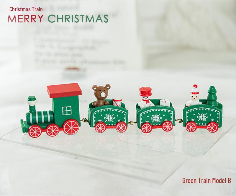 Eco-friendly Wooden Christmas Train Ornaments - Four-Section Cartoon Design, Perfect Children's Day Gift