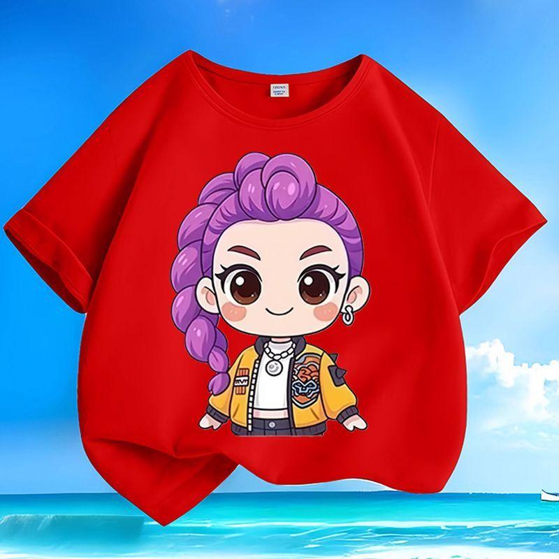 Boys' and Girls' Fashionable KPOP Hunting Girl Group Rumi's T-shirt Summer Children's Loose Pure Cotton T-shirt
