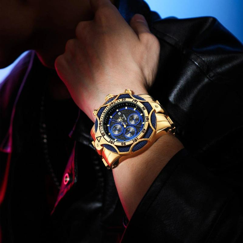 Luxury Gold Men's Quartz Watch Big Dial Chronograph Date Wristwatch Waterproof Business Casual Timepiece for Men