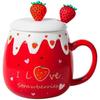 450ML Capacity Strawberry Mug Pink Color Ceramic Mug Cute Design Porcelain Mug  Student Use