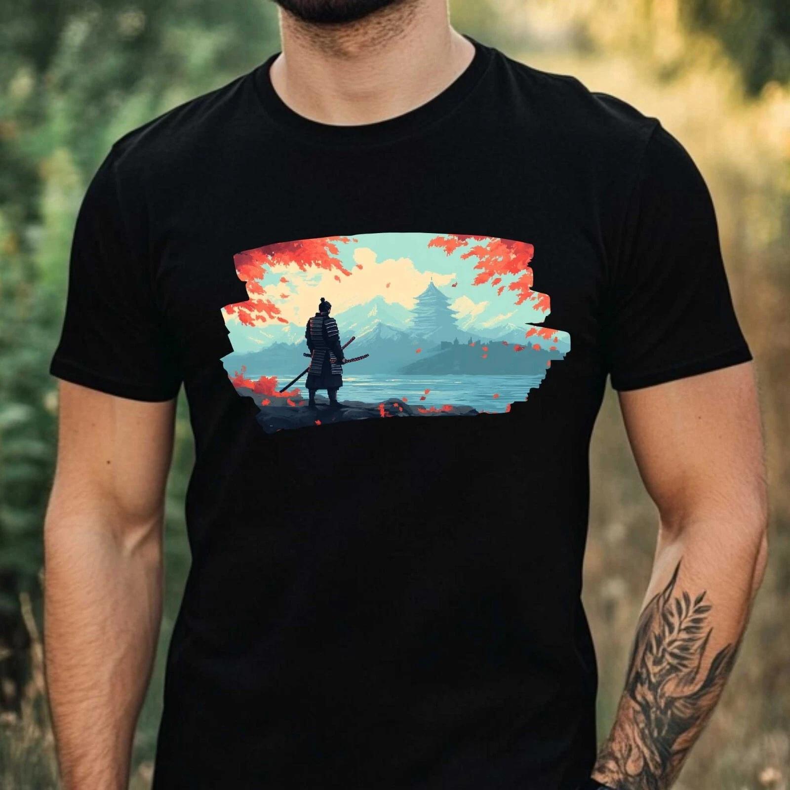 T-Shirt Herren Samurai Pixel Art Motiv Baumwolle Größe XS bis 5XL XXXL