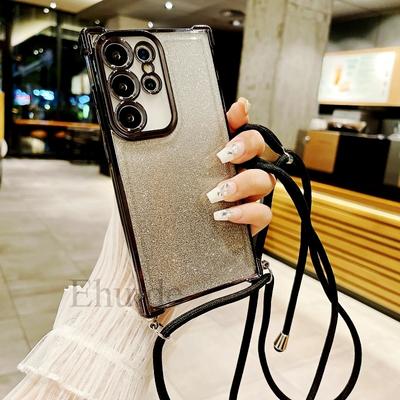 Custodia a Tracolla Antiurto Per Xiaomi Mi 15T Pro 14T Redmi Note 15 15C 14 14C POCO X6 Laccetto a Tracolla Glitterato Cover Trasparente Placcata