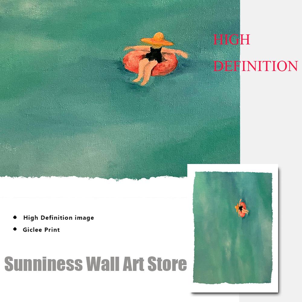 Floating Woman in the Ocean Canvas Painting Art Prints Nordic Poster Swimming Pool Sea Pictures for Living Room Home Decoration
