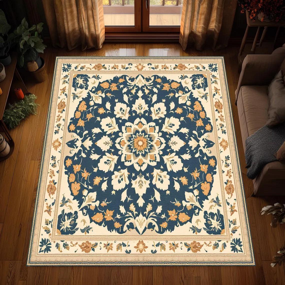 

Традиційний турецький килим, Килим з медальйоном, Богемний килим для вітальні, Декор для підлоги у вінтажному стилі, Килим, що миється, Килим проти ковзання 40x60cm