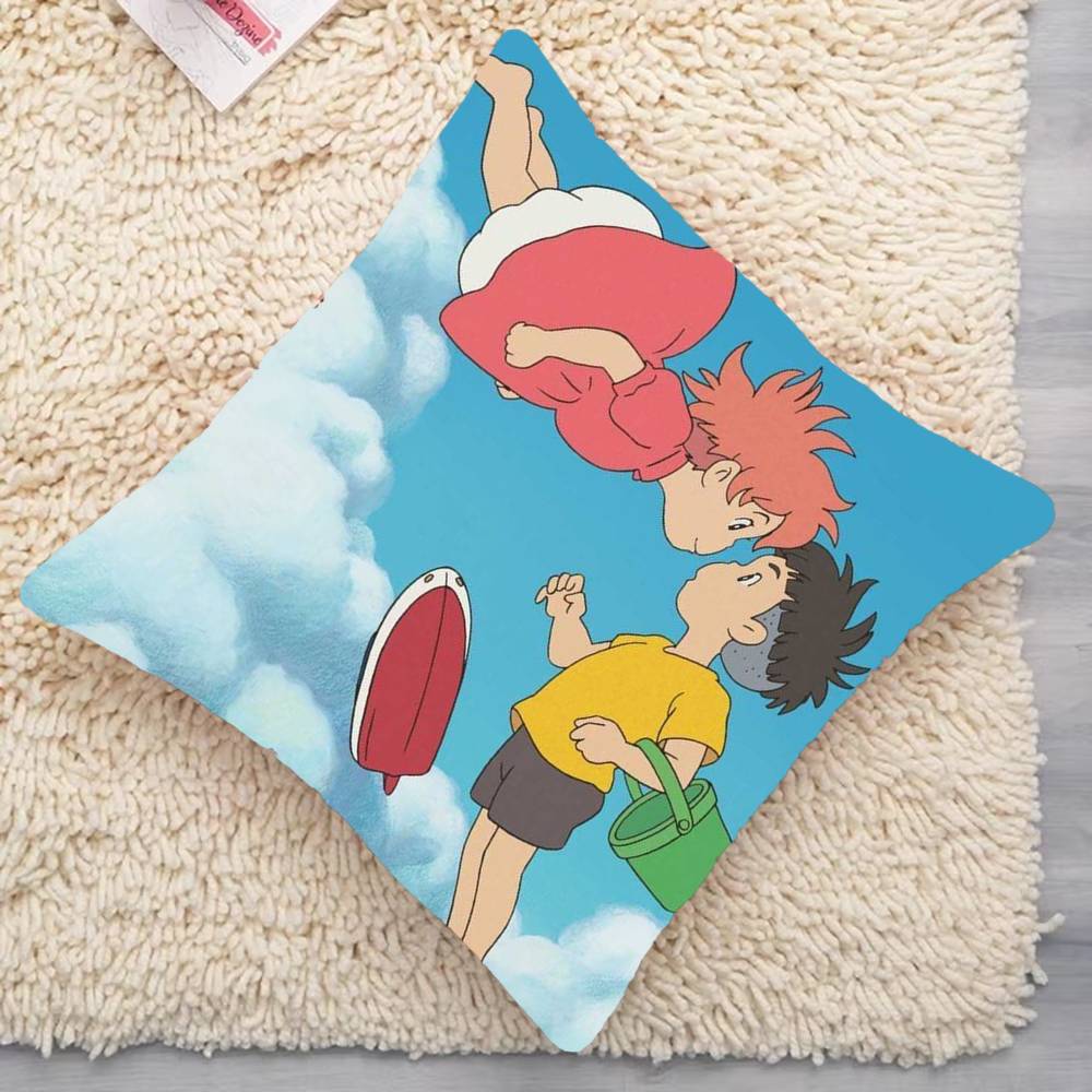 Movie P-Ponyo Anime On the Cute Cliff  Pillowcases Cushion Covers Living Room Sofas Home Decor Gifts