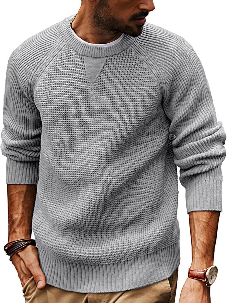 Herren Waffelstrickpullover Rundhals Langarm Strukturierter Pullover Freizeitpullover
