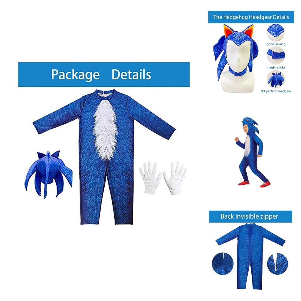 Exquisite Quality Sonic Costume For Kids With Headgear And Gloves