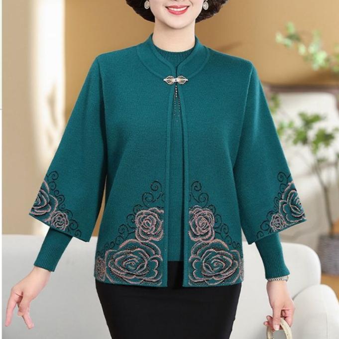 2PCS Knitted Tops Autumn/Winter Women Printed Cardigan Pullover Sweater Two-piece Plus Size Open-front Knitted Cardigan Comfortable Sweater Outfits