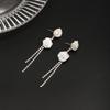 Pure White Mesh Flower Earrings Women'S High-End Long Diamond-Fringed Rose Personalized Earrings