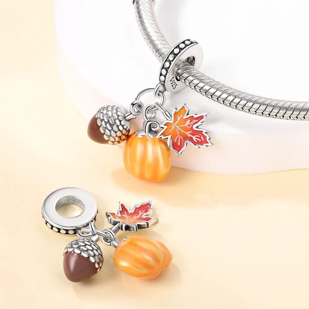 Autumn New Maple Forest Squirrel Pumpkin Car Charms Beads Fits Original Bracelets Bangle Luxury Diy Jewelry Making Women Gifts