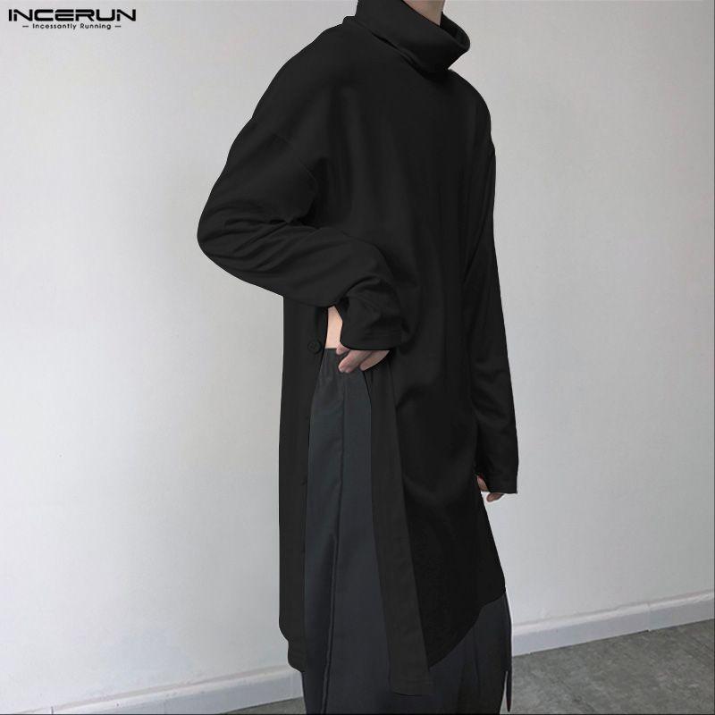 INCERUN Herbst Winter Herren Rollkragen Langarm Hohe Schlitze Lässige Lange Pullover Tops