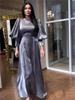 European & American Tie-Up Slim-Fit Satin Lantern Sleeve Long Skirt Dress for Women - Autumn 2024 Style