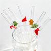 6pcs Christmas Glass Straws Set with Brush Reusable Glass Straw Suitable for Milkshakes Juices Coffee Kitchen Bar Accessories
