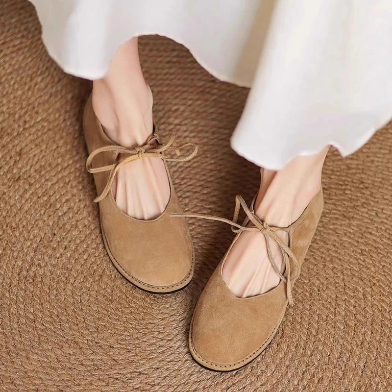 Fashion Women's Flat Shoes 2025 New  Comfortable Round-toe Mary Jane Shoes Female Large-size Ballet Lace-up Loafers For Women