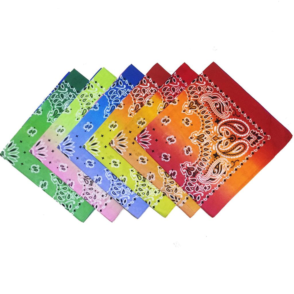 kakatrend Bandana Paisley 100% Cotton Gradient Color Adult Bandana Stylish Handkerchief Cotton Bandana Unisex Durag Large Size 55cm x 55cm