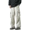 Dingfengbaoluo American Retro Wide-Leg Cargo Pants for Men, Spring Trendy Loose Versatile Straight Casual Trousers ZW48 Black L