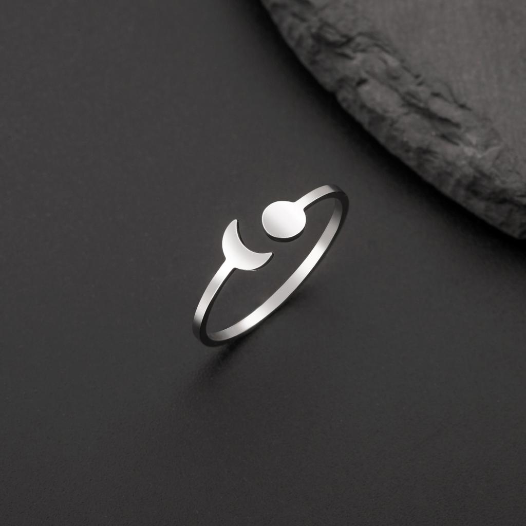 Lemegeton Crescent Moon Full Moon Rings for Women Stainless Steel Open Finger Rings 2026 Trend Jewelry
