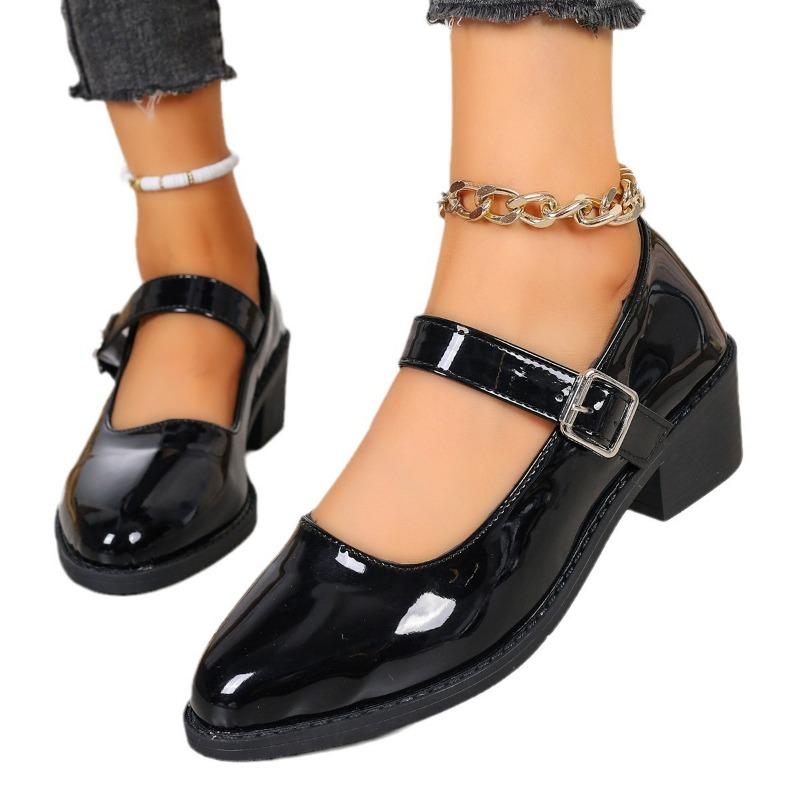 Spring large size women's shoes new square heel middle heel shallow mouth single shoes women's patent leather Mary Jane work shoes