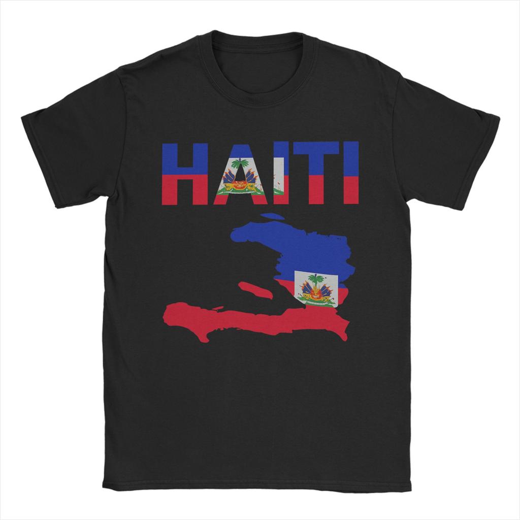 Herren T-Shirt Haiti Flaggentag von Haiti Vintage Baumwoll-T-Shirts Kurzarm-T-Shirts Rundhals-Oberteile Geschenkidee