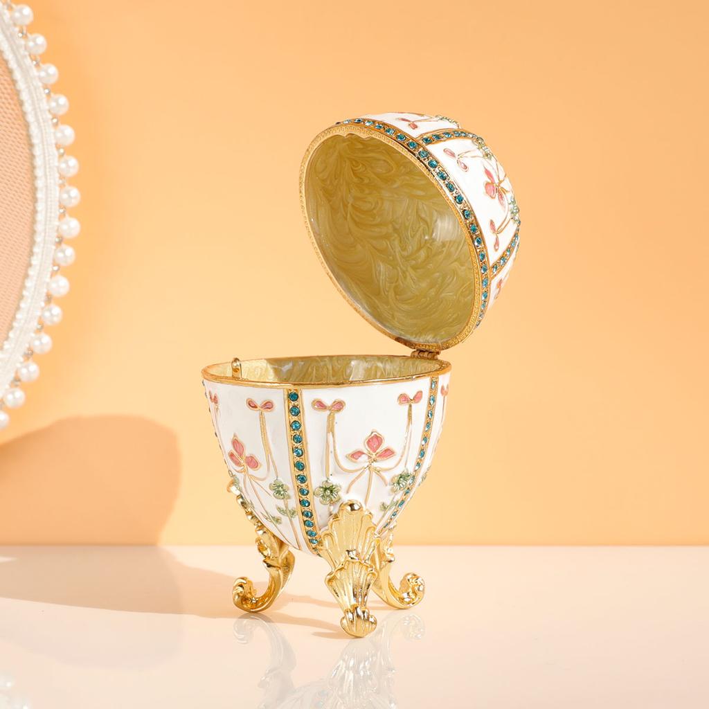 1Pc Faberge Egg Style Enamelled Jewelry Trinket Box Hinged Unique Gift for Home Decor
