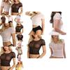 Womens Fashion See Through Mesh Sheer Tank Crop Top Vest Tshirt Blouse Tops Tee
