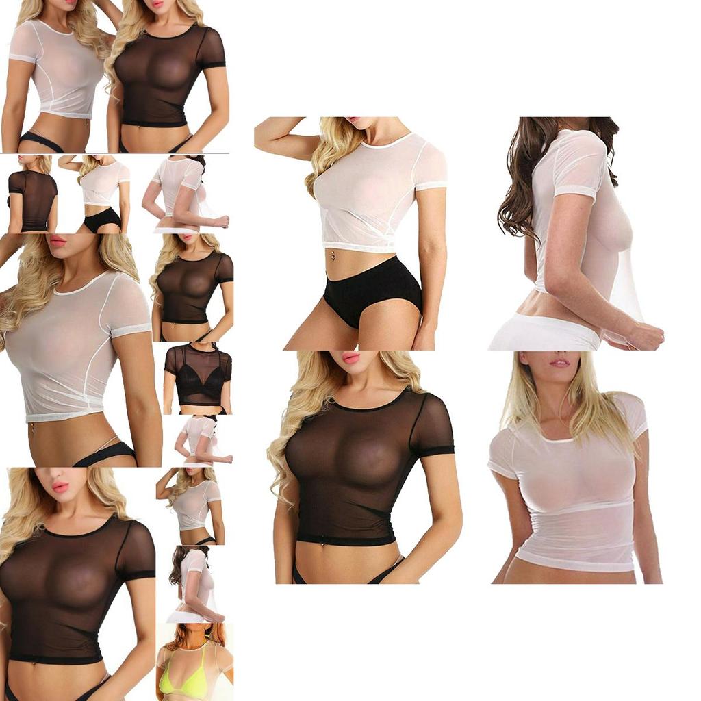Womens Fashion See Through Mesh Sheer Tank Crop Top Vest Tshirt Blouse Tops Tee