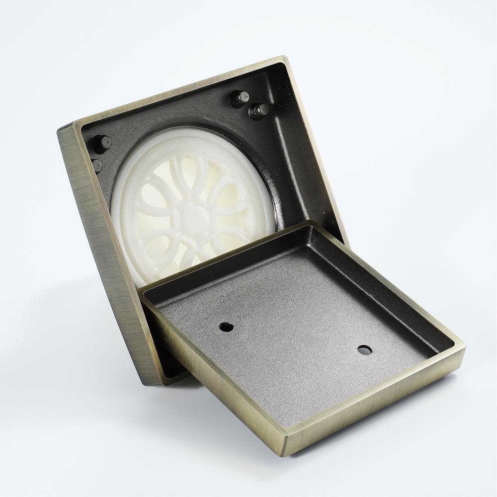 Bathroom Accessories 116*116mm Shower Floor Drain Can Insert Tiles Floor Drain Cover Antique Brass  Anti-odor Floor Drain