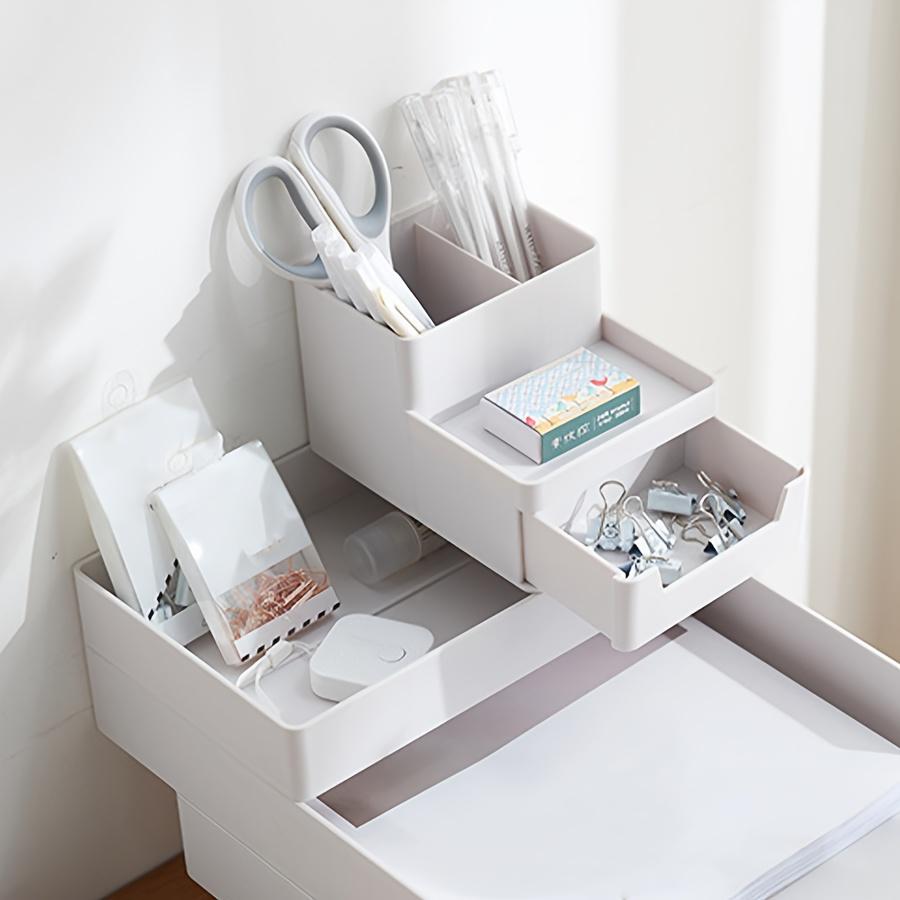 Desktop Storage Organizer ABS Plastic Multi-Compartment Pen Holder Remote Box Small Desk Organizer for Office Bedroom