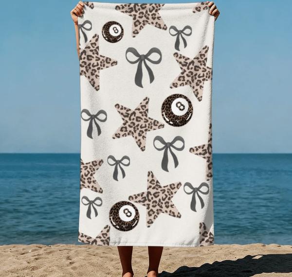 Oversized Leopard Cherry Print Beach Towel Ultra-Fine Fiber Quick-Dry Sand-Free Absorbent Lightweight Portable for Travel Towel