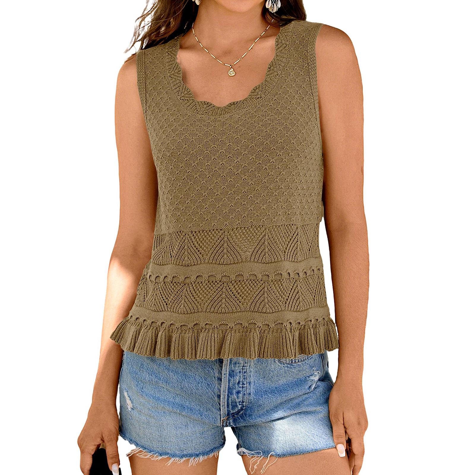 Women s Casual Slim-Fit Short-Length Sleeveless Knit Top M хаки