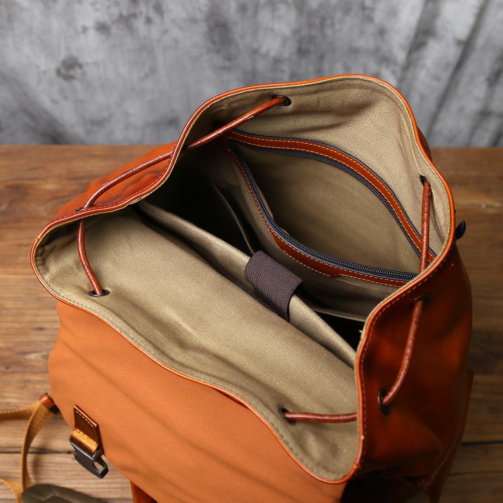 NZPJ Men's Genuine Leather Backpack Top-Grain Cowhide Flap Large Capacity Outdoor Travel Retro Casual Laptop Bag